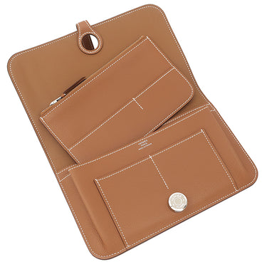 エルメス HERMES ドゴンデュオ ドゴンGM ゴールド エバーカラー 長財布 シルバー金具 茶 二つ折り財布