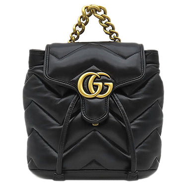 グッチ GUCCI GGマーモント ミニ バックパック 777253 ブラック レザー リュック・デイパック ゴールド金具 黒 キルティング