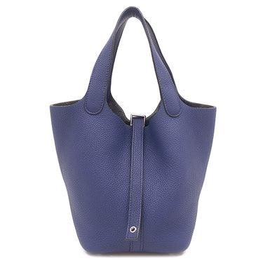 エルメス HERMES ピコタンロックPM ブルーアンクル トリヨンクレマンス ハンドバッグ シルバー金具 青 鍵1本欠品