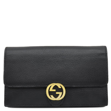グッチ GUCCI インターロッキングG 510314 ブラック レザー チェーンウォレット ゴールド金具 チェーンショルダー ショルダーバッグ