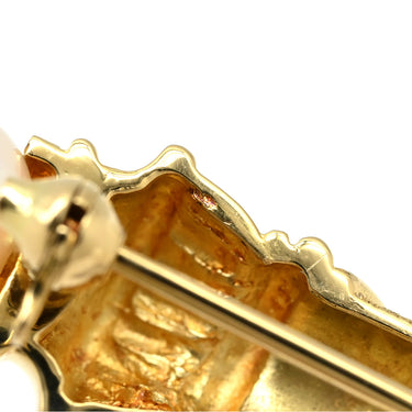 ミキモト MIKIMOTO 2Pパール 4Pダイヤ イエローゴールド K18YG パール ダイヤモンド ブローチ Au750 18K 18金 あこや アコヤ 真珠 砂目加工 梨地