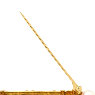 ミキモト MIKIMOTO 2Pパール 4Pダイヤ イエローゴールド K18YG パール ダイヤモンド ブローチ Au750 18K 18金 あこや アコヤ 真珠 砂目加工 梨地