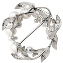 ミキモト MIKIMOTO パール ダイヤ ホワイトゴールド K18WG パール ダイヤモンド ブローチ Au750 18K 18金 サークル リーフ 葉 リース型 あこや アコヤ 真珠 パヴェ