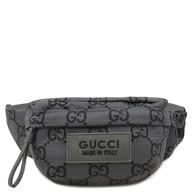 グッチ GUCCI GG リサイクルポリエステル 767934 ダークグレー×ブラック ポリエステル レザー ウエストバッグ シルバー金具 ボディバッグ ベルトバッグ