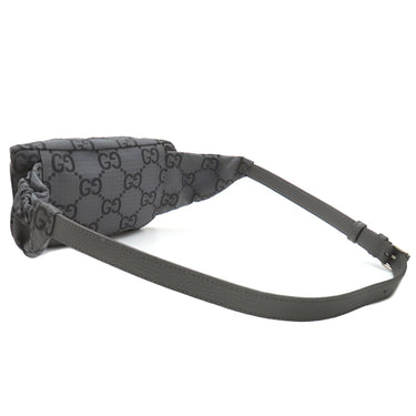 グッチ GUCCI GG リサイクルポリエステル 767934 ダークグレー×ブラック ポリエステル レザー ウエストバッグ シルバー金具 ボディバッグ ベルトバッグ
