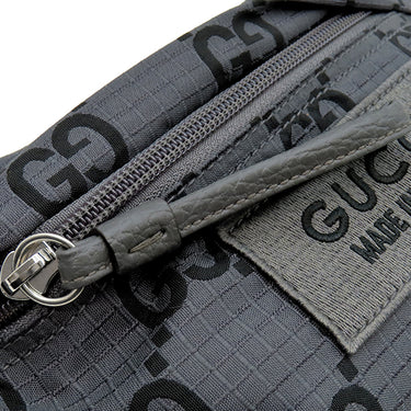 グッチ GUCCI GG リサイクルポリエステル 767934 ダークグレー×ブラック ポリエステル レザー ウエストバッグ シルバー金具 ボディバッグ ベルトバッグ