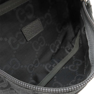 グッチ GUCCI GG リサイクルポリエステル 767934 ダークグレー×ブラック ポリエステル レザー ウエストバッグ シルバー金具 ボディバッグ ベルトバッグ