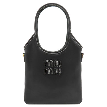 ミュウミュウ MIU MIU アイビー レザー ハンドバッグ ミニ 5BA281 ブラック レザー 2WAYバッグ ゴールド金具 黒 ロゴ ハンドバッグ ショルダー