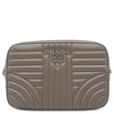 プラダ PRADA ダイアグラム クロスバック 1BH083 グレー レザー ショルダーバッグ シルバー金具 チェーンショルダー グレージュ