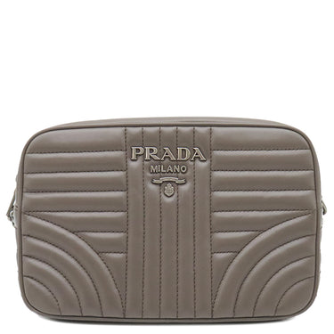 プラダ PRADA ダイアグラム クロスバック 1BH083 グレー レザー ショルダーバッグ シルバー金具 チェーンショルダー グレージュ