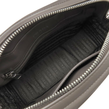 プラダ PRADA ダイアグラム クロスバック 1BH083 グレー レザー ショルダーバッグ シルバー金具 チェーンショルダー グレージュ