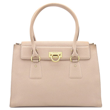 サルヴァトーレ・フェラガモ Salvatore Ferragamo ガンチーニ ベージュ レザー 2WAYバッグ ゴールド金具 ハンドバッグ ショルダーバッグ ピンクベージュ