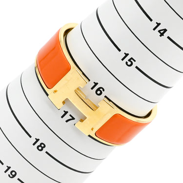 エルメス HERMES クリッククラックH GM オレンジXゴールド GP エナメル ブレスレット Hブレス