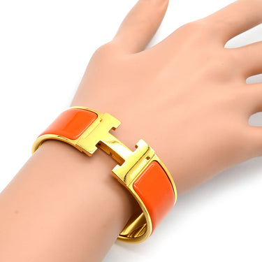 エルメス HERMES クリッククラックH GM オレンジXゴールド GP エナメル ブレスレット Hブレス