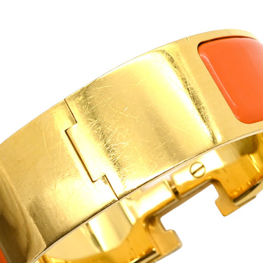 エルメス HERMES クリッククラックH GM オレンジXゴールド GP エナメル ブレスレット Hブレス