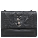 サンローラン SAINT LAURENT エンボス サンセット チェーンショルダー 470426 ブラック レザー パイソン 2WAYバッグ シルバー金具 斜め掛け