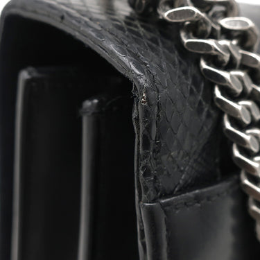 サンローラン SAINT LAURENT エンボス サンセット チェーンショルダー 470426 ブラック レザー パイソン 2WAYバッグ シルバー金具 斜め掛け