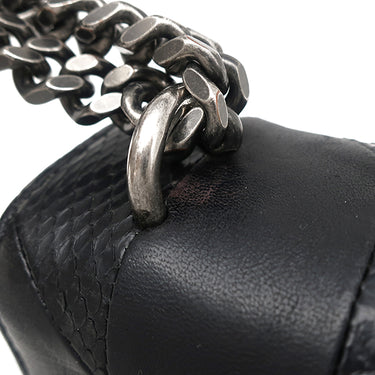 サンローラン SAINT LAURENT エンボス サンセット チェーンショルダー 470426 ブラック レザー パイソン 2WAYバッグ シルバー金具 斜め掛け
