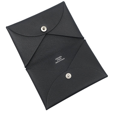 エルメス HERMES カルヴィ ブラック ヴォーエプソン カードケース シルバー金具 黒