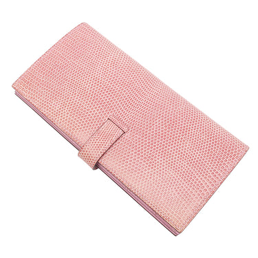 エルメス HERMES ベアンスフレ ピンク リザード 長財布 シルバー金具 二つ折り財布