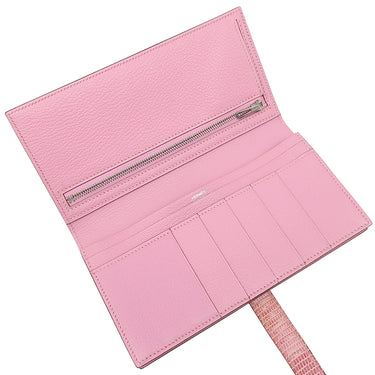エルメス HERMES ベアンスフレ ピンク リザード 長財布 シルバー金具 二つ折り財布