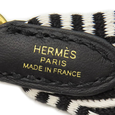 エルメス HERMES サングルカヴァル 25mm ブラック×ホワイト キャンバス スイフト カヴァルキャンバス ショルダーストラップ シルバー金具 バッグストラップ