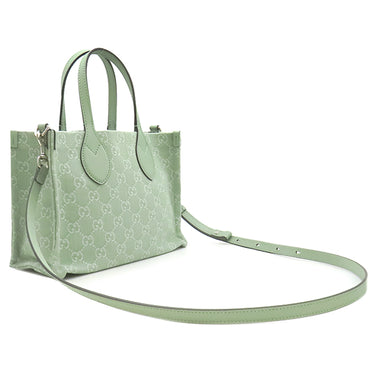 グッチ GUCCI オフィディア スモール トートバッグ 772183 グリーン GGキャンバス 2WAYバッグ シルバー金具 ミント ハンドバッグ