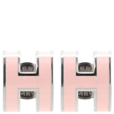 エルメス HERMES ポップアッシュ Hピアス ミニ ピンクXシルバー メタル エナメル ピアス シルバー金具 Hモチーフ