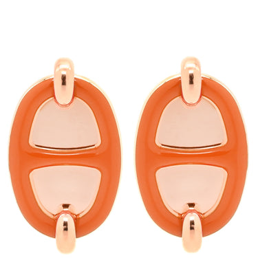 エルメス HERMES ミニマイヨン オレンジXローズゴールド GP エナメル ピアス シェーヌダンクル ピンクゴールド
