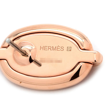 エルメス HERMES ミニマイヨン オレンジXローズゴールド GP エナメル ピアス シェーヌダンクル ピンクゴールド