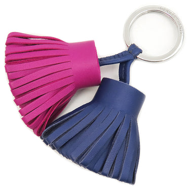 エルメス HERMES カルメン ウノドス ローズパープル×ブルーエレクトリック アニョーミロ キーリング シルバー金具 フリンジ キーホルダー