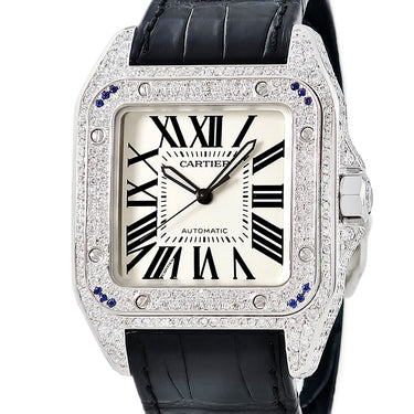 腕時計 カルティエ Cartier サントス100 LM W20073X8 自動巻き メンズ ダイヤ スクエア 角型 ローマン