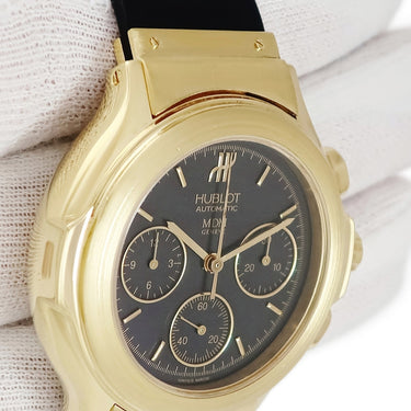 腕時計 ウブロ HUBLOT MDM エレガント 1610.110.3 自動巻き メンズ OH済 K18YG無垢 クロノグラフ スモールセコンド 限定