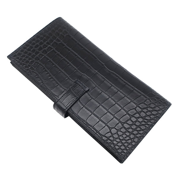エルメス HERMES ベアンスフレ ブラック アリゲーターマット 長財布