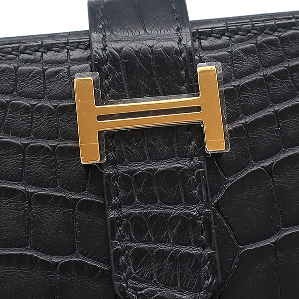エルメス HERMES ベアンスフレ ブラック アリゲーターマット 長財布