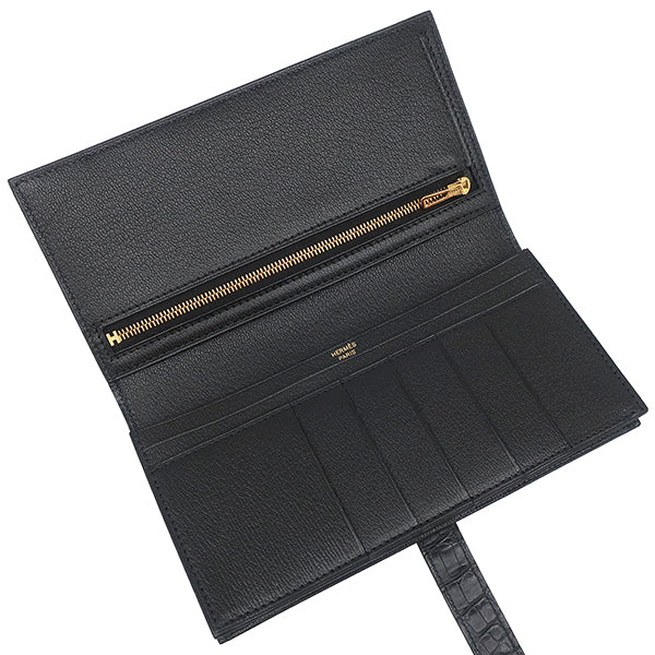 エルメス HERMES ベアンスフレ ブラック アリゲーターマット 長財布
