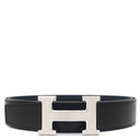 エルメス HERMES コンスタンスH ＃95 ブラック×ブルーニュイ ボックスカーフ トゴ #95 ベルト マットシルバー金具 新品 未使用 黒 紺 Hバックル ベルトバックル レザーベルト キット