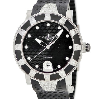 腕時計 ユリスナルダン ULYSSE NARDIN マリーン レディー ダイバー 8103-101 自動巻き メンズ レディース 純正ダイヤ ブラック 黒 デイト