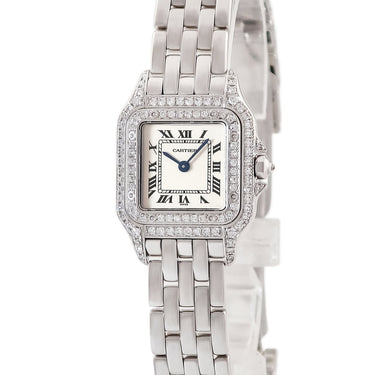 腕時計 カルティエ Cartier パンテール SM W25016F3 クオーツ レディース OH済 K18WG無垢 アイボリー スクエア ダイヤモンド