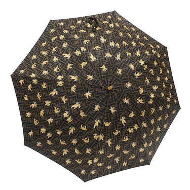 フェンディ FENDI ポケモン コラボ カイリュー 総柄 ブラウン×イエロー ナイロン レザー ポリアミド 傘 シルバー金具 茶 黄 ズッカ 雨傘 アンブレラ Pokemon