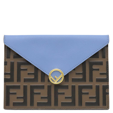 フェンディ FENDI バスタ ミディアム 8N0151 ブルー×ブラウン レザー ポーチ ゴールド金具 茶 ズッカ柄 FF フラットポーチ