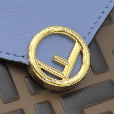 フェンディ FENDI バスタ ミディアム 8N0151 ブルー×ブラウン レザー ポーチ ゴールド金具 茶 ズッカ柄 FF フラットポーチ