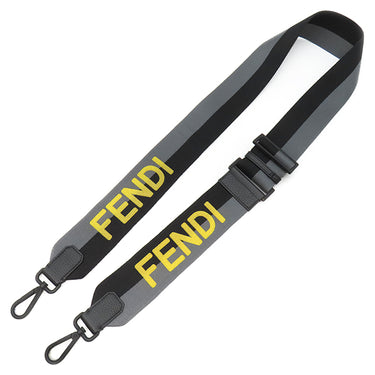 フェンディ FENDI ストラップユー 8AV397 ブラック×グレー×イエロー キャンバス レザー ショルダーストラップ ブラック金具 バイカラー ロゴ