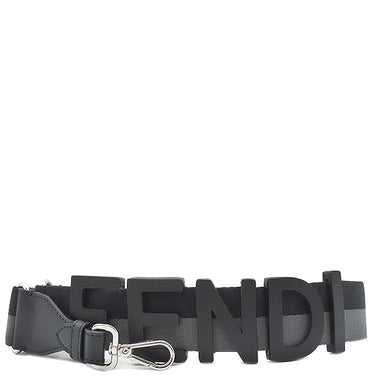 フェンディ FENDI ストラップユー ブラック×グレー キャンバス レザー ショルダーストラップ シルバー金具 バイカラー ロゴ ズッカ