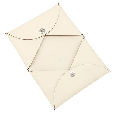 エルメス HERMES カルヴィ ナタ ヴォーエプソン カードケース シルバー金具 アイボリー 二つ折り