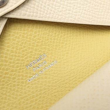 エルメス HERMES カルヴィ デュオ ヴェルソ ナタ×ジョーヌプッサン ヴォーエプソン カードケース シルバー金具 バイカラー