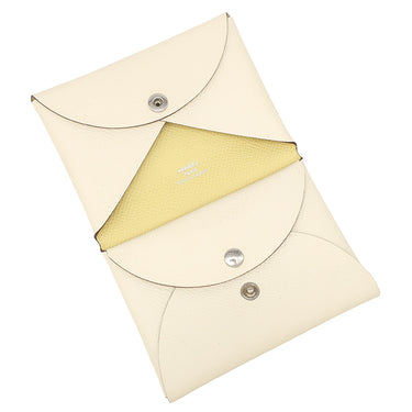 エルメス HERMES カルヴィ デュオ ヴェルソ ナタ×ジョーヌプッサン ヴォーエプソン カードケース シルバー金具 バイカラー