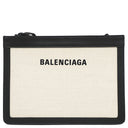 バレンシアガ BALENCIAGA ネイビー ポシェット 339937 ナチュラル×ブラック キャンバス レザー ショルダーバッグ シルバー金具 白 黒