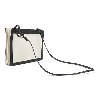 バレンシアガ BALENCIAGA ネイビー ポシェット 339937 ナチュラル×ブラック キャンバス レザー ショルダーバッグ シルバー金具 白 黒