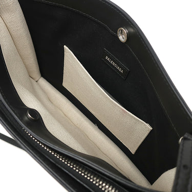 バレンシアガ BALENCIAGA ネイビー ポシェット 339937 ナチュラル×ブラック キャンバス レザー ショルダーバッグ シルバー金具 白 黒